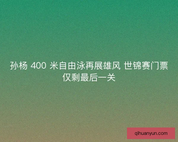 孙杨 400 米自由泳再展雄风 世锦赛门票仅剩最后一关