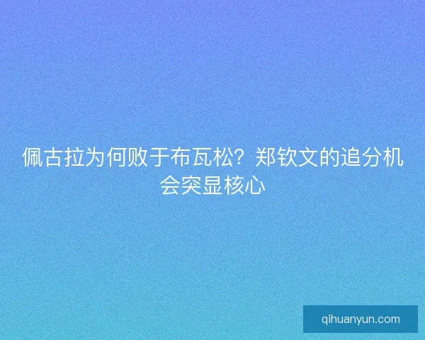 佩古拉为何败于布瓦松?郑钦文的追分机会突显核心 佩古拉为何败于布瓦松?郑钦文的追分机会突显核心